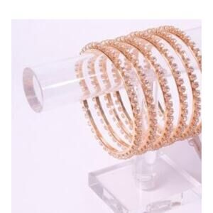 Neiman Marcus Lee Angel Gold Crystal Glamour Bangle Bracelet Set 5 NWT 240